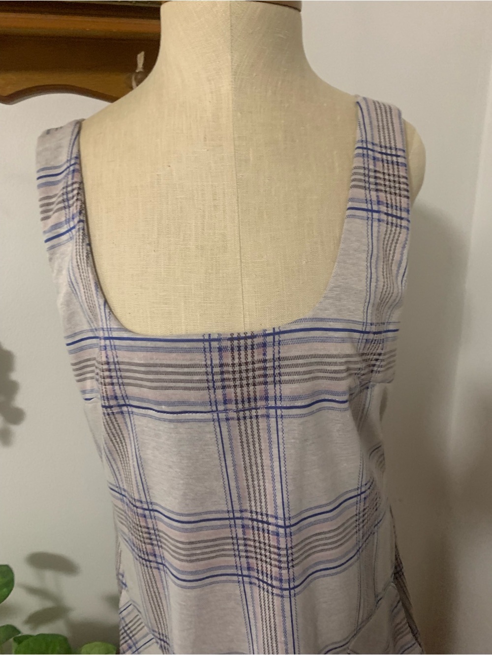 Altar’d State NWT Plaid Square-Neck Pinafore Dress in Light Gray, Blue & Pink L - Picture 8 of 16